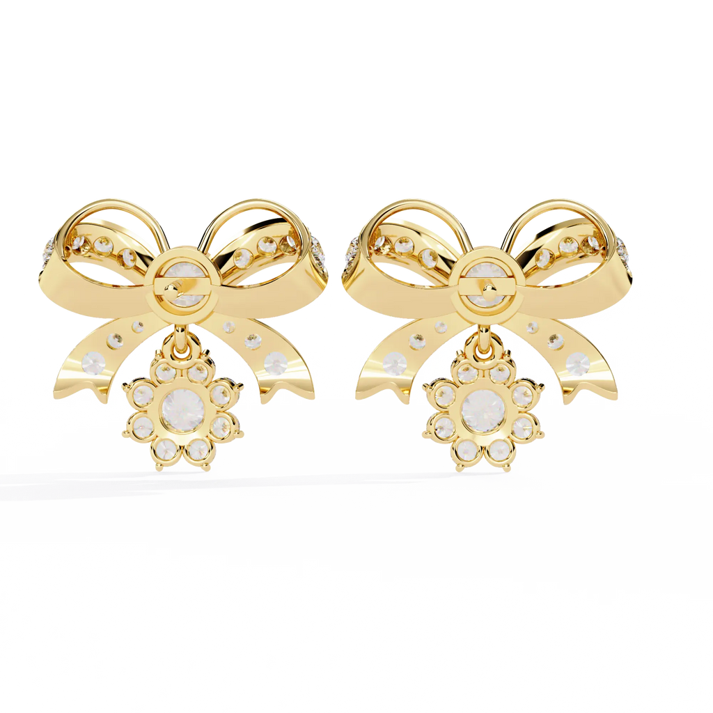 22K Gold Diamond Bow Drop Earrings | Floral Design By ZUNI Zuni
