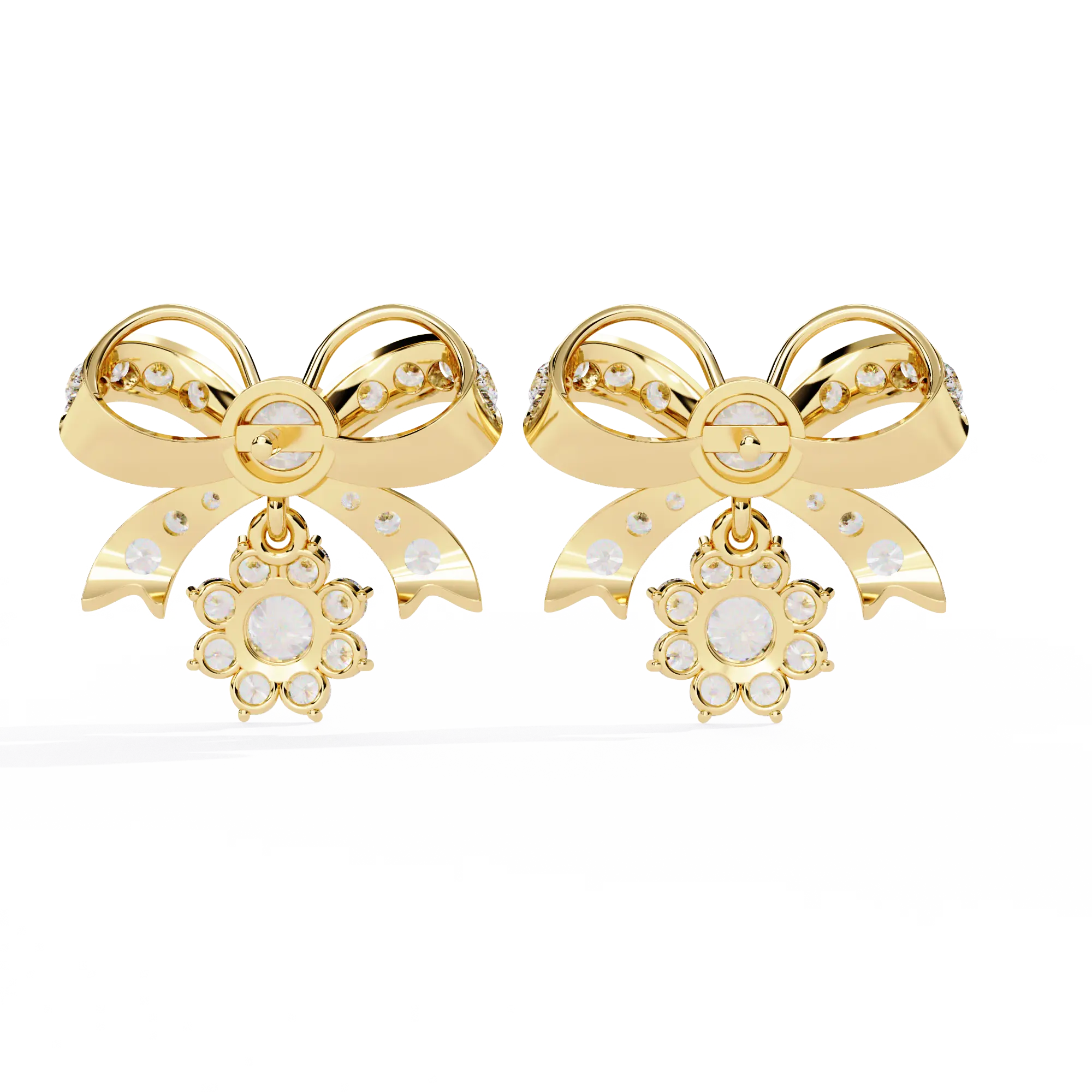 22K Gold Diamond Bow Drop Earrings | Floral Design By ZUNI Zuni