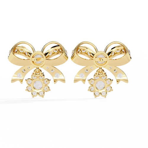 22K Gold Diamond Bow Drop Earrings | Floral Design By ZUNI Zuni