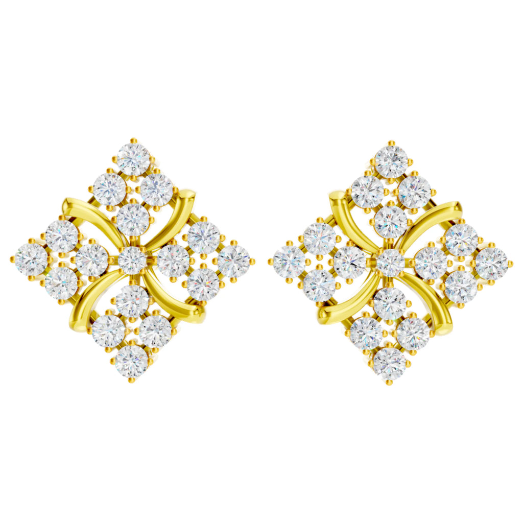 22K Real Gold Diamond Floral Stud Earrings By Zuni Zuni