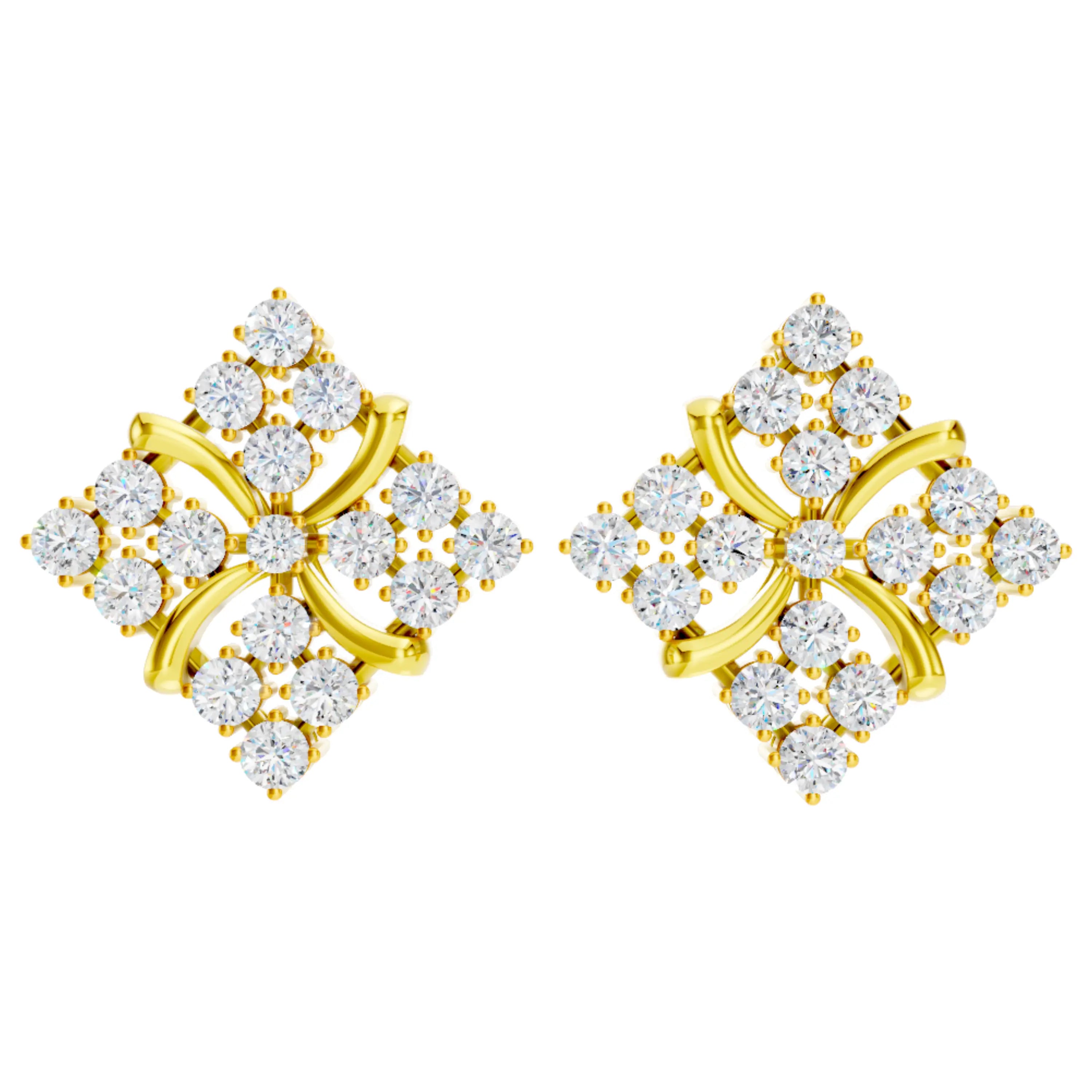 22K Real Gold Diamond Floral Stud Earrings By Zuni Zuni
