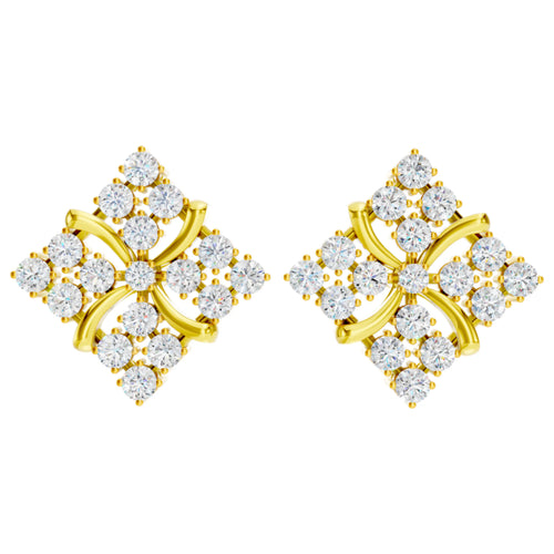 22K Real Gold Diamond Floral Stud Earrings By Zuni Zuni