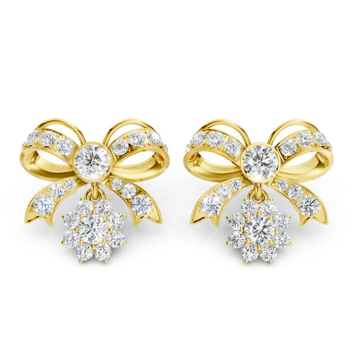 22K Gold Diamond Bow Drop Earrings | Floral Design By ZUNI Zuni