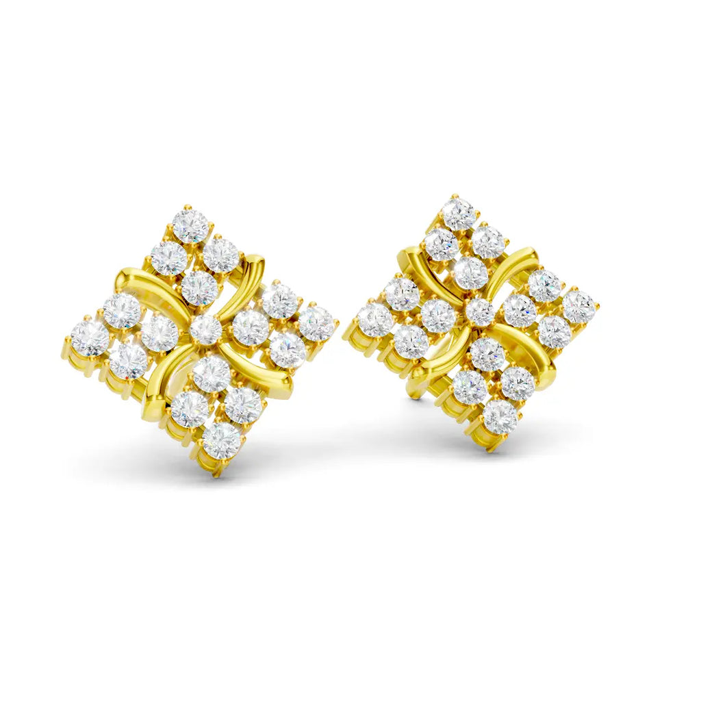 22K Real Gold Diamond Floral Stud Earrings By Zuni Zuni
